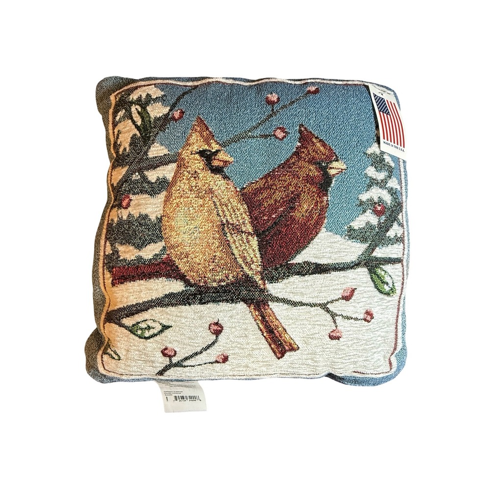 Innovative Design Group Cardinal Winter Tapestry Chenille Throw Pillow 17x17 USA